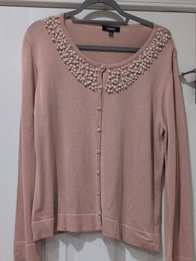 Elementz Dusty Rose Pearl-Trim Knit Cardigan NWT